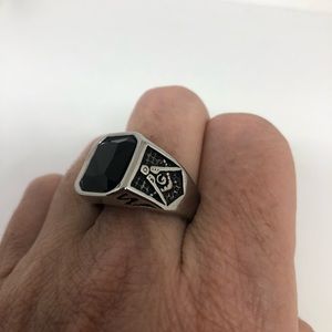 Vintage Free Mason onyx ring stainless steel